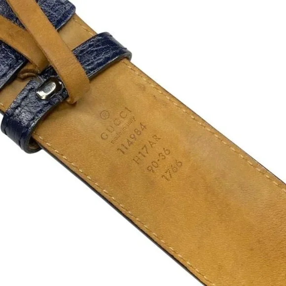 Gucci Belt Accessories Small Interlocking G Stripe Leather Canvas Navy - Picture 4 of 10